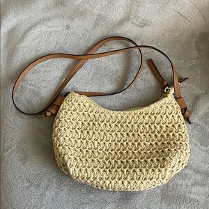 H&M Cream Woven Crossbody with Tan Leather Strap